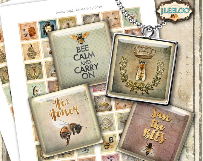 SAVE THE BEES 1 inch square vintage royal bee mirrors hang tags clipart magnet scrapbooking dot instant download printable qu512