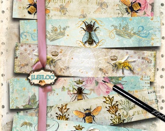 WRAPPER BEE Vintage Seifenwickel-Lesezeichen French Queen Shabby Chic druckbares digitales Blatt sofortiger Download Hintergrund Honigpapiere pp397