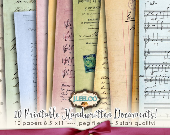 OLD HANDWRITING 10 large printable vintage documents paper crafting Decorative papers instant download pp148