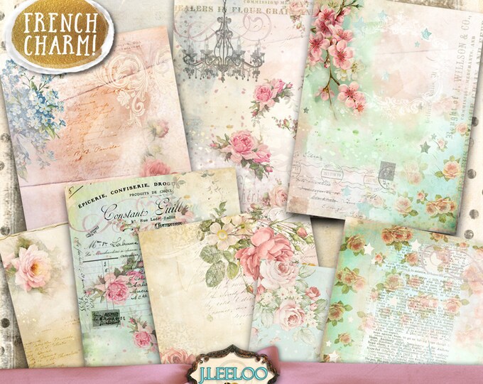 PETIT PARIS 8 victorian papers for scrapbook Digital collage sheet pastel color vintage for scrapbook instant download printable pp387
