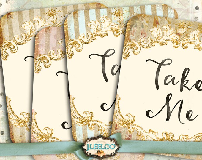 TAKE ME tags cards Alice in Wonderland Digital collage sheet crafting vintage brown sepia printable instant download tl188