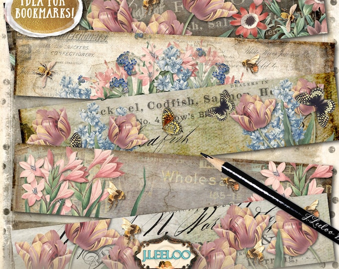 WRAPPER FLOWERS printable vintage bookmarks soap wrap bangle backgrounds Digital sheet instant download Shabby Chic papers pp372