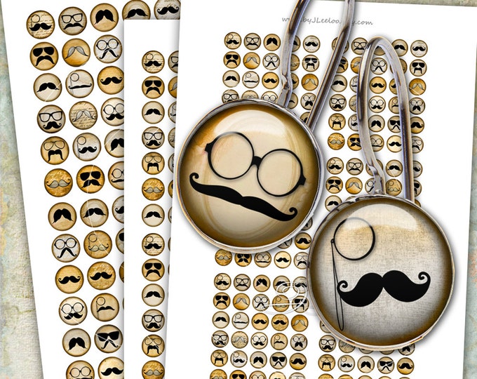 Digital printable MUSTACHE 12mm 16mm 20mm circle vintage antique men earrings rings instant download Digital collage sheet tn467