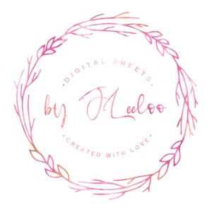 Puede incluir: Una corona de acuarela rosa y naranja con el texto "Digital Sheets by J. Leeloo. Created with Love."