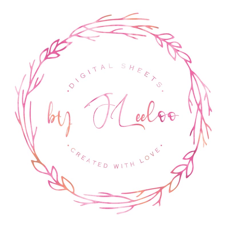 Puede incluir: Una corona de acuarela rosa y naranja con el texto "Digital Sheets by J. Leeloo. Created with Love."