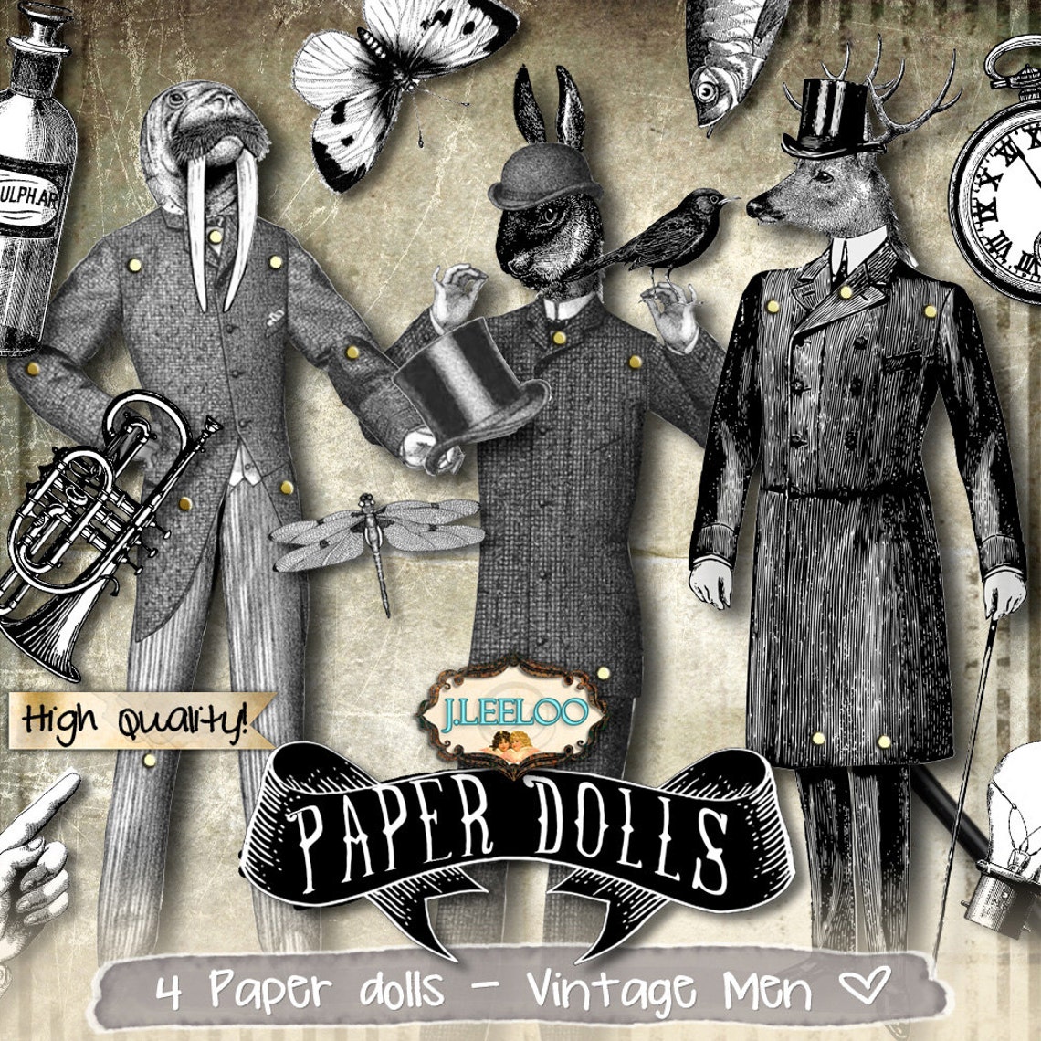 CURIOUS PAPER DOLL digital altered art Digital collage sheet Etsy