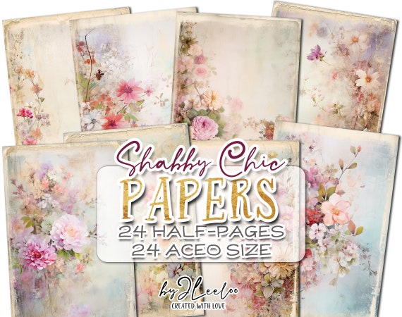 SHABBY CHIC Papers half pages printable | Botanical junk journal Mixed Media supplies | ACEO romantic vintage paper card collage DiY | pp781