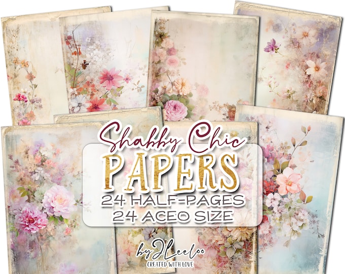 SHABBY CHIC Papers half pages printable | Botanical junk journal Mixed Media supplies | ACEO romantic vintage paper card collage DiY | pp781