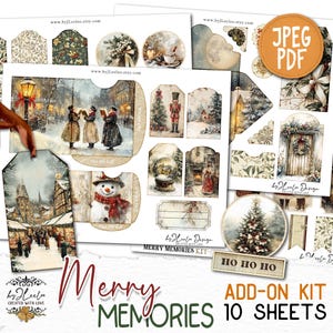 MERRY MEMORIES Kit aggiuntivo Pagine di diario spazzatura stampabili / Natale Romantico Scrapbook vintage Materiali per l'arte digitale / Taglio fussy / pp874