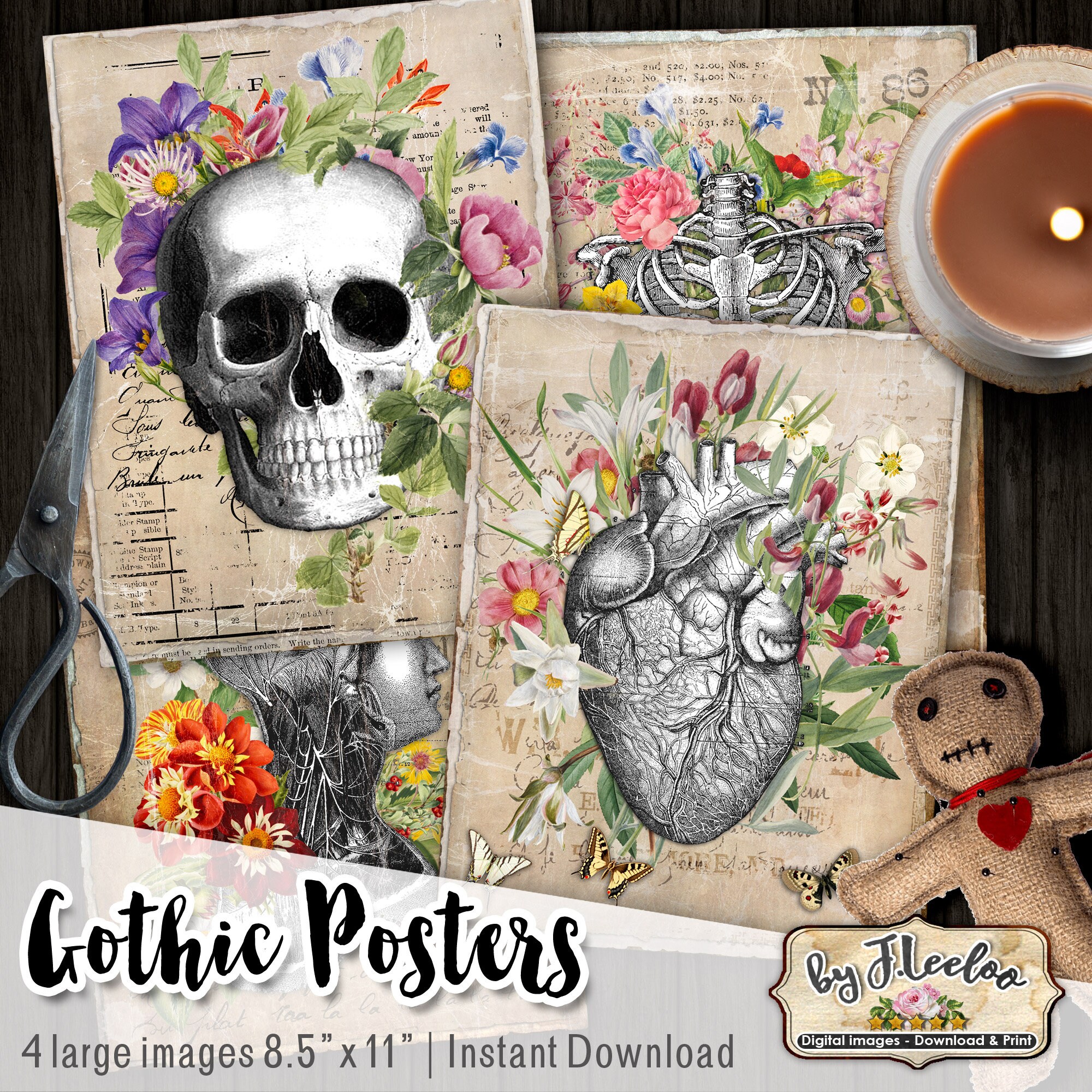 GOTHIC POSTERS 4 Large Poster Large Flowered Posters Romantic Etsy