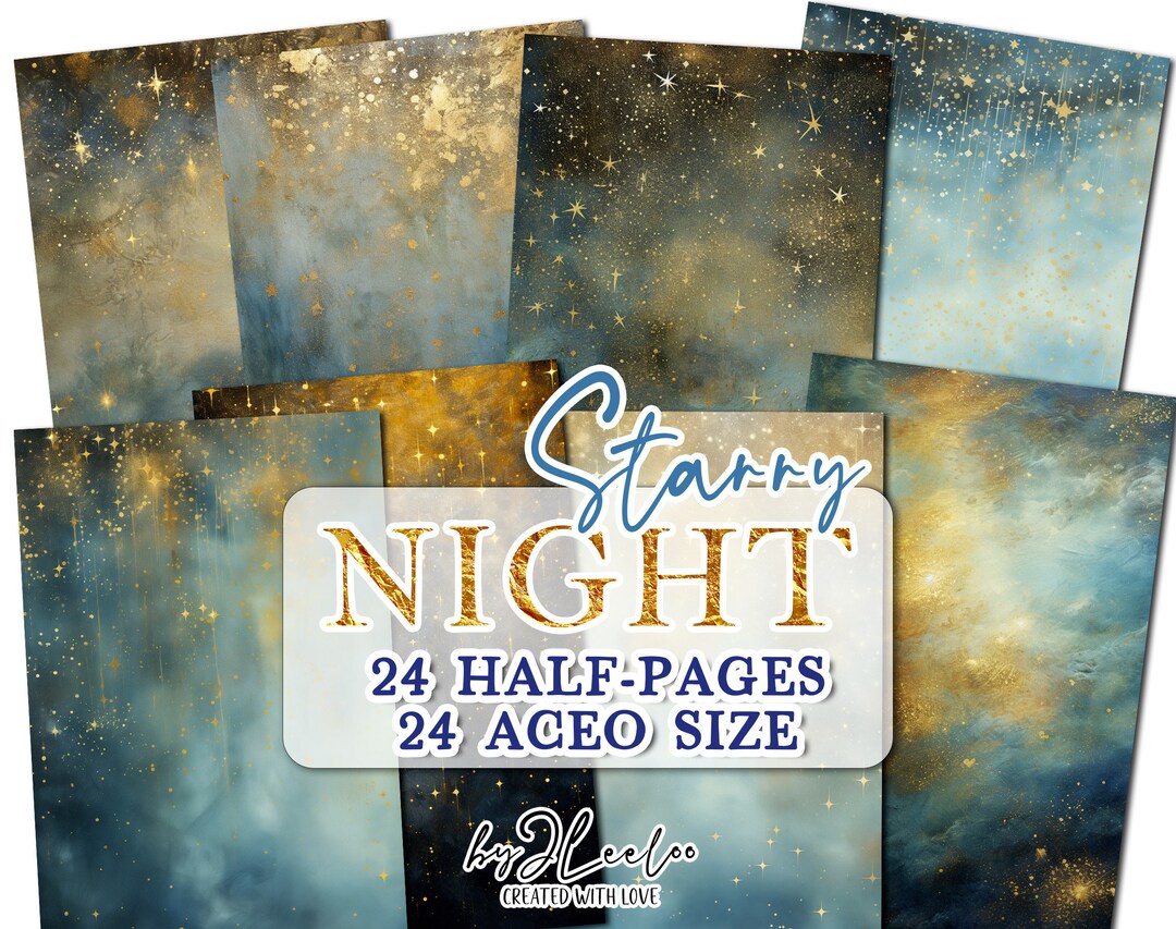 STARRY NIGHT Half Pages Christmas Printable | Junk Journal Mixed Media ...