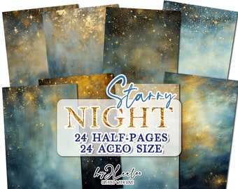 STARRY NIGHT half pages christmas printable | junk journal Mixed Media supplies | Medieval print poster card making collage diary | pp678