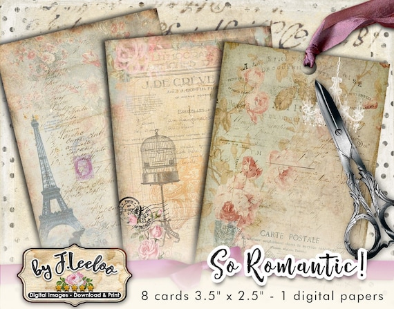 ROMANTIC Paris atc aceo Digital collage sheet for invitation greeting card jewelry holder diary art scrapbook ac310