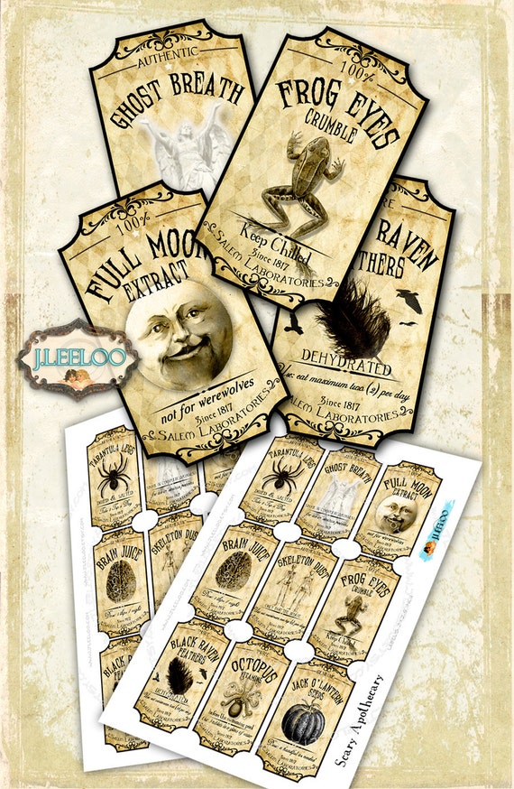 SCARY APOTHECARY printable tags label poison bottle jar labels Halloween instant download printable images digital collage sheet tl151