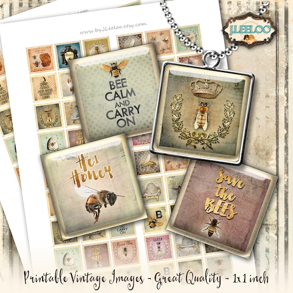 SAVE THE BEES 1 inch square vintage royal bee mirrors hang tags clipart magnet scrapbooking dot instant download printable qu512
