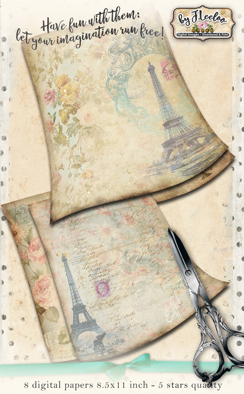 ROMANTIC 8 french victorian papers for scrapbook Digital | Etsy