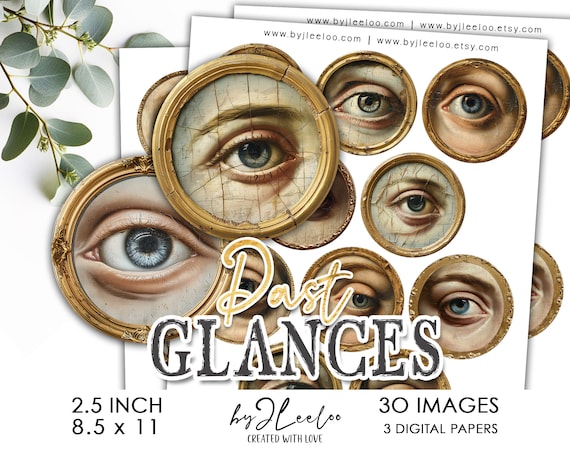 PAST GLANCES 2.5 inch printable illustration | supplies round pendants, bezel trays, glass cabochon mountings, cameo settings | tn794
