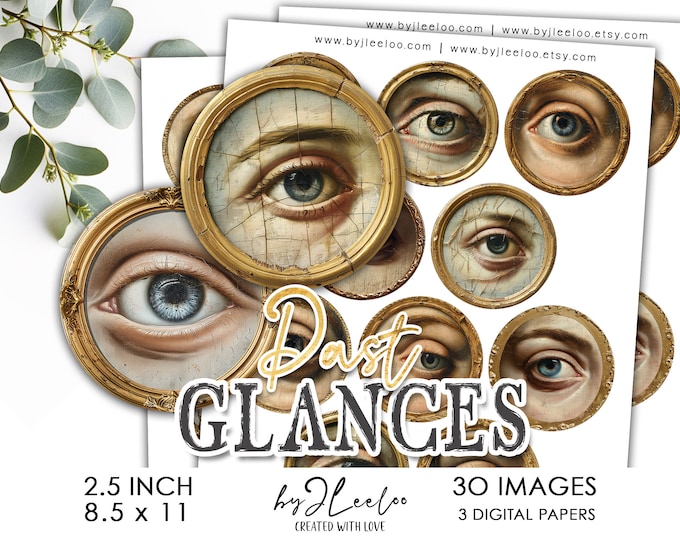PAST GLANCES 2.5 inch printable illustration | supplies round pendants, bezel trays, glass cabochon mountings, cameo settings | tn794