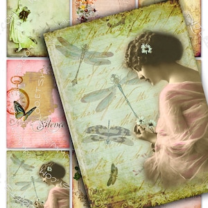 SILENCE aceo size  greeting card paper craft diary Digital collage sheet instant download printable scrapbook background vintage ac209