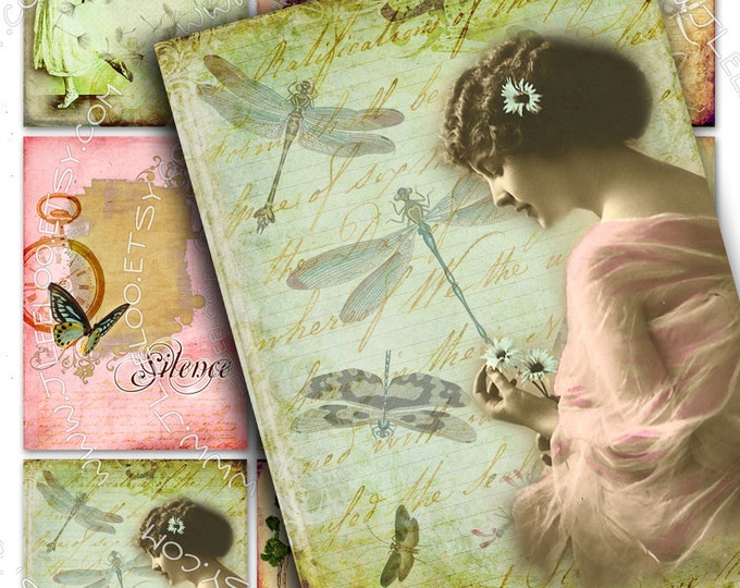SILENCE aceo size  greeting card paper craft diary Digital collage sheet instant download printable scrapbook background vintage ac209