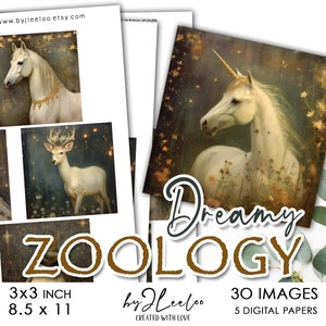 DREAMY ZOOLOGY, afdrukbaar van 3 x 3 inch | Fantastic Creatures vierkante benodigdheden hanger, spiegel, sticker, dagboek, scrapbooking, sublimatie | qu572