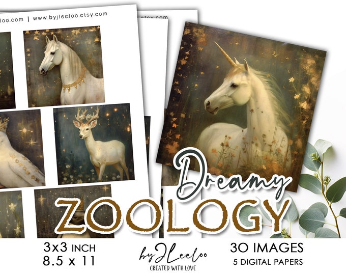 DREAMY ZOOLOGY 3x3 inch printable | Fantastic Creatures square supplies pendant, mirror, sticker, journal, scrapbooking, sublimation | qu572