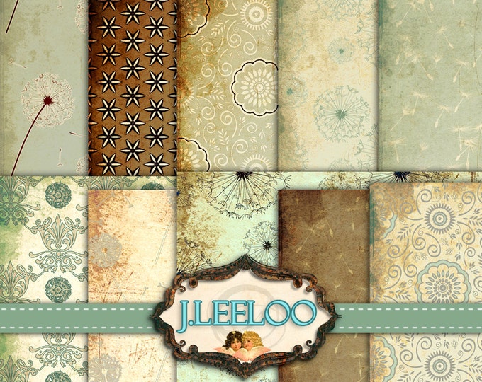 A BREATH and AWAY backgrounds Digital collage sheet nature flowers damask for scrapbook instant download printable paper goods pp251