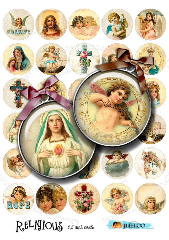 Digital printable RELIGIOUS 1.5 inch circle sheets charity faith virgin sacred for pendant magnet craft instant download tn275