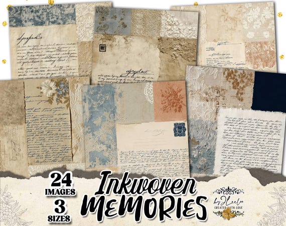 INKWOVEN MEMORIES Vintage Blue Lace Collage Papers for Junk Journal Scrapbook & Mixed Media Art | Scrapbooking Printable Ephemera CU | pp989