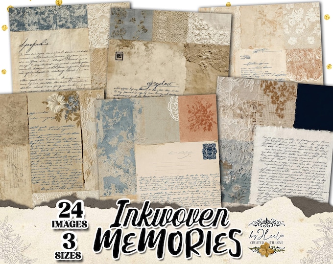 INKWOVEN MEMORIES Vintage Blue Lace Collage Papers for Junk Journal Scrapbook & Mixed Media Art | Scrapbooking Printable Ephemera CU | pp989