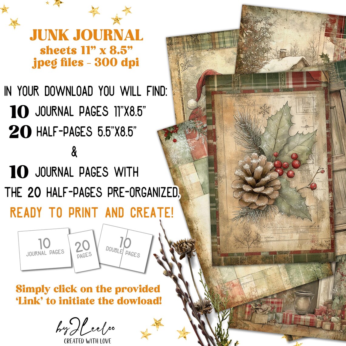 RUSTIC PLAID Junk Journal Christmas Pages Printable | Cozy Cottage ...