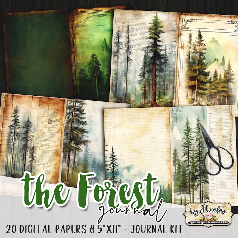 FOREST Junk Journal Kit | Watercolor Forest Scene Printable Pages ...