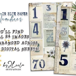 NUMBERS IN BLUE Paper Half Pages Collage | Aceo Junk Journal Mixed ...