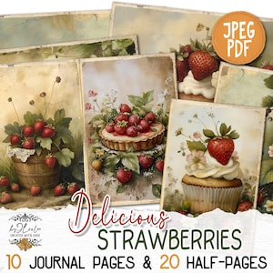 De délicieuses fraises à imprimer | pages romantiques vintage | Scrapbooking Kit Digiscrap Collage fantastique Artisanat antique | page 918