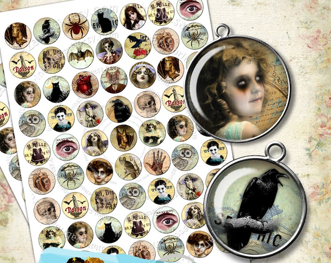 Digital collage sheet LOVECRAFT DREAM 1 inch circle for spooky halloween pendant and craft instant download printable tn137