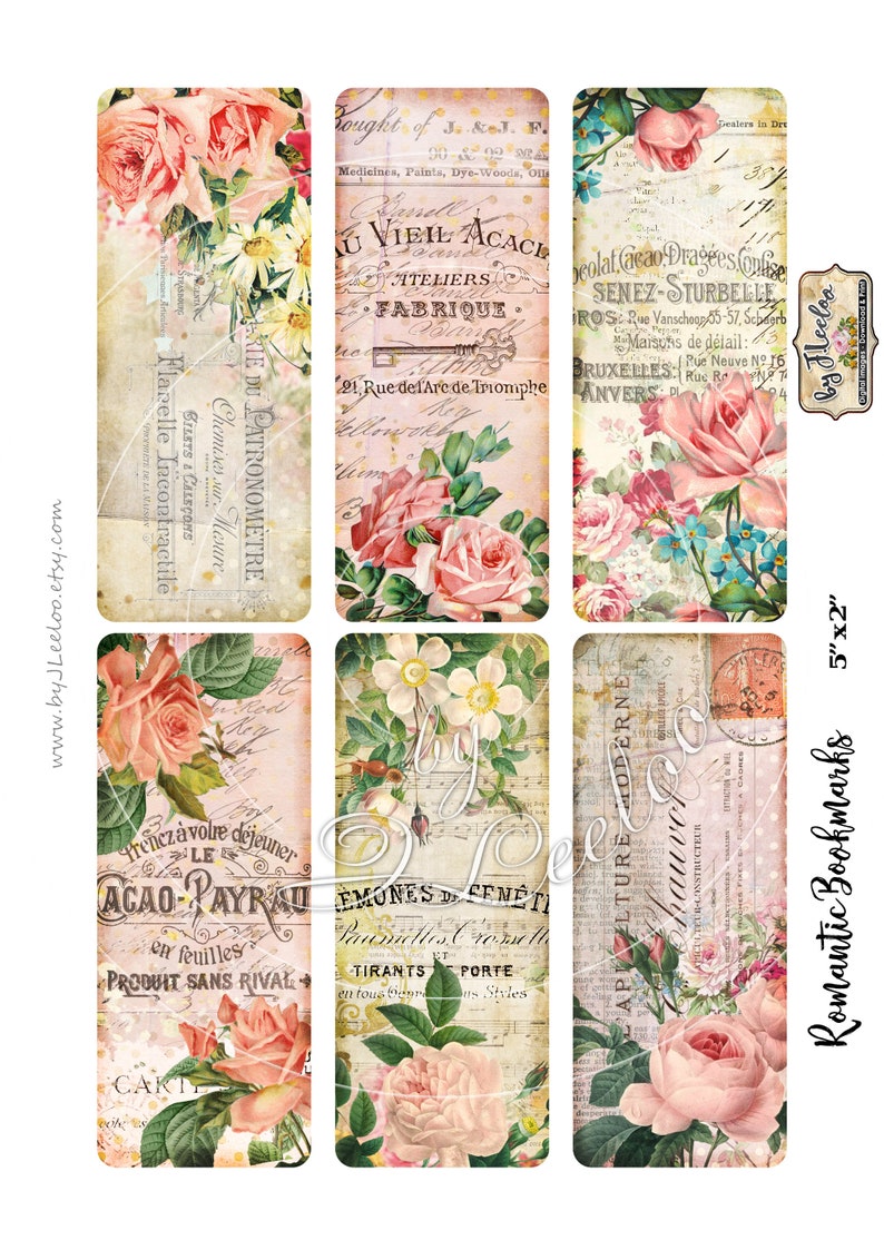ROMANTIC BOOKMARKS Printable Paper Victorian Digital Collage - Etsy ...
