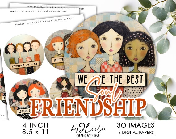 SOUL FRIENDSHIP 4 inch circle printable | round supplies for coaster label decoration mirror magnet and craft instant download diy | tn751