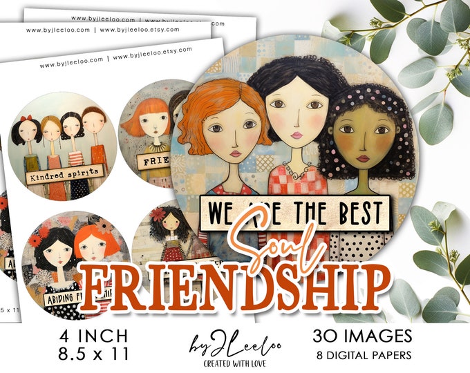 SOUL FRIENDSHIP 4 inch circle printable | round supplies for coaster label decoration mirror magnet and craft instant download diy | tn751