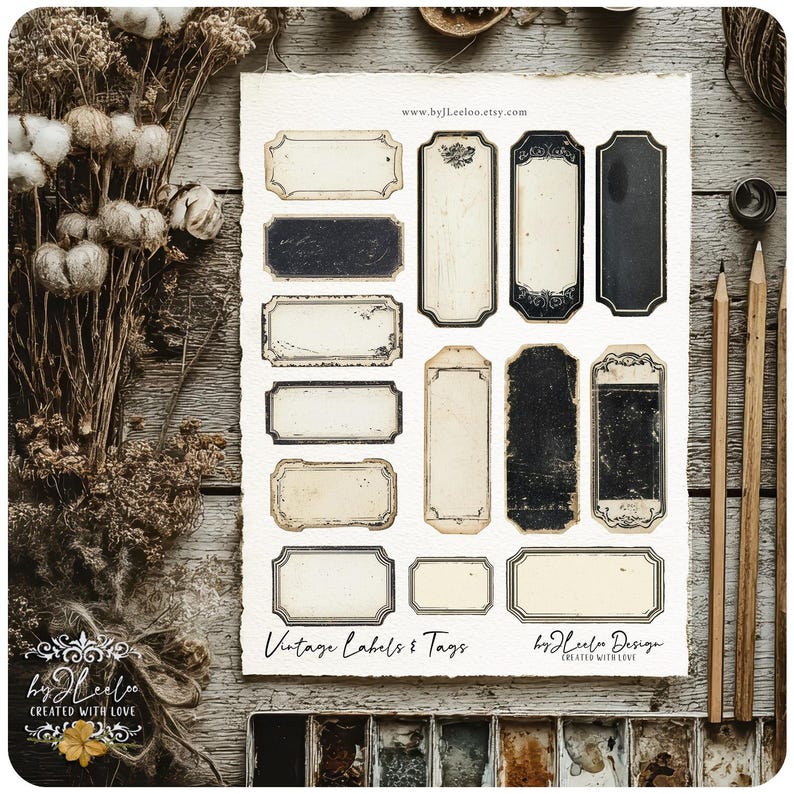 Vintage Labels and Tags Printable Ephemera | Distressed Frames, Aged ...