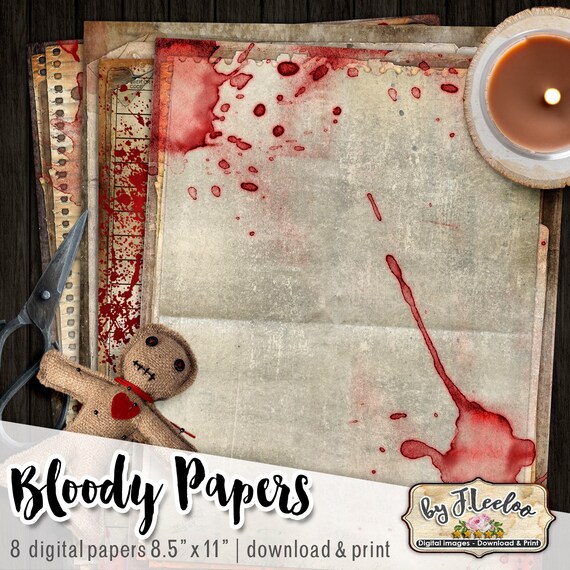 BLOODY PAPERS junk journal | Halloween gothic distressed scrapbook | Digital collage sheet collection background printable diary CU | pp524
