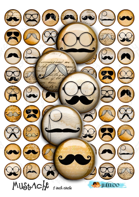 Digital collage sheet MUSTACHE 1 inch round digital images for jewelry magnet stickers vintage instant download printable tn254