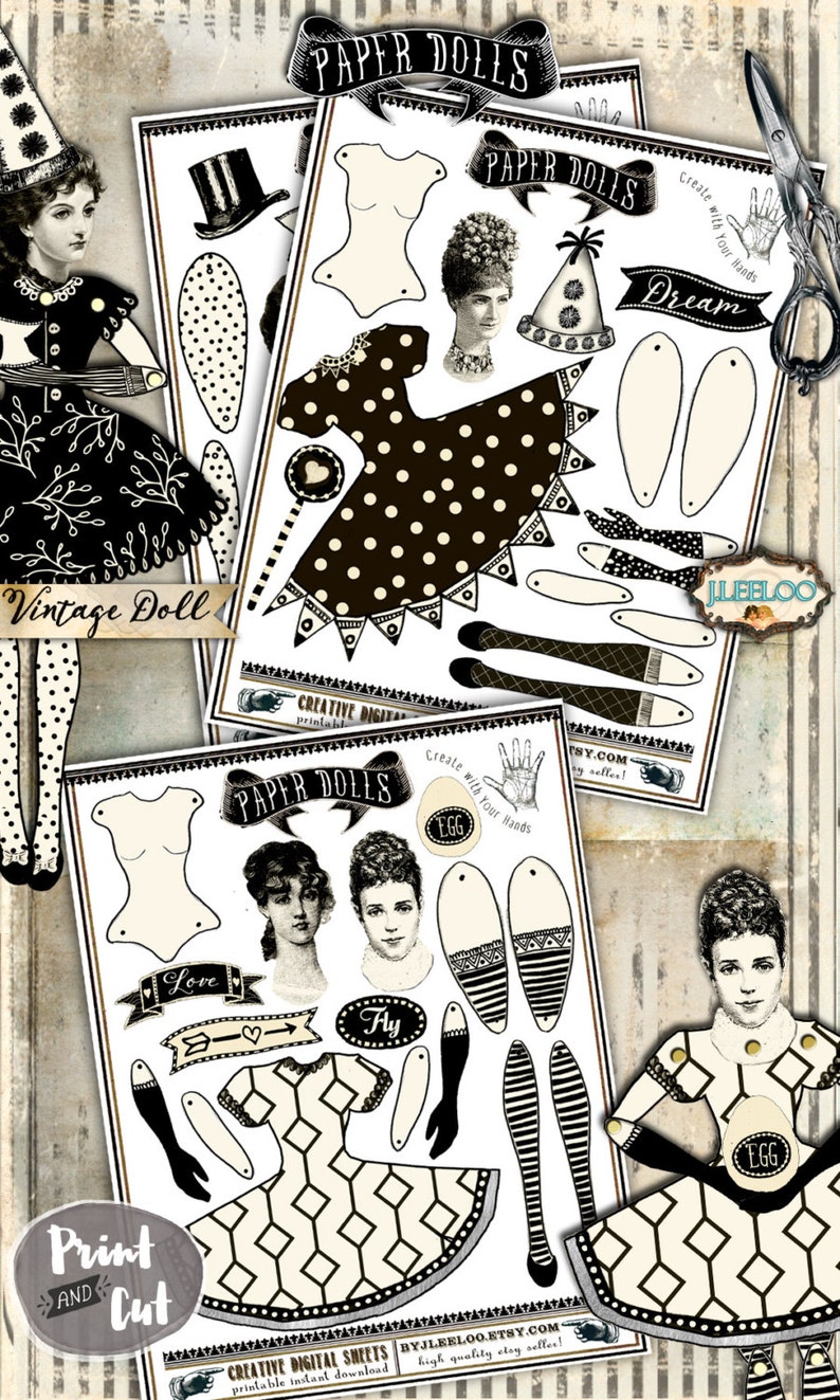 DANCER PAPER DOLLS digital altered art Digital collage sheet for journal page scrapbooking diary art instant download printable pp365
