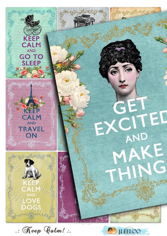KEEP CALM printable aceo size quote jewelry holder paper goods Digital collage sheet shabby chic background hang tag vintage ac163