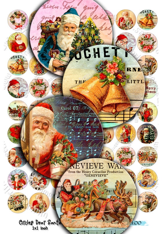 CIRCLE DEAR SANTA 1 inch printable christmas holidays for round pendants, bezel trays, glass cabochon mountings, cameo settings  tn108