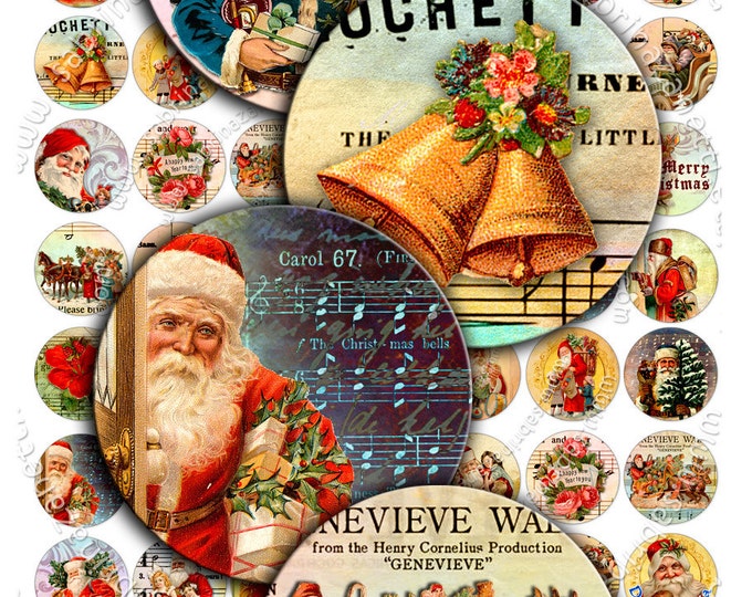 CIRCLE DEAR SANTA 1 inch printable christmas holidays for round pendants, bezel trays, glass cabochon mountings, cameo settings  tn108