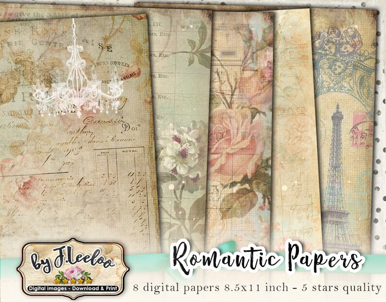 ROMANTIC 8 french victorian papers for scrapbook Digital Etsy