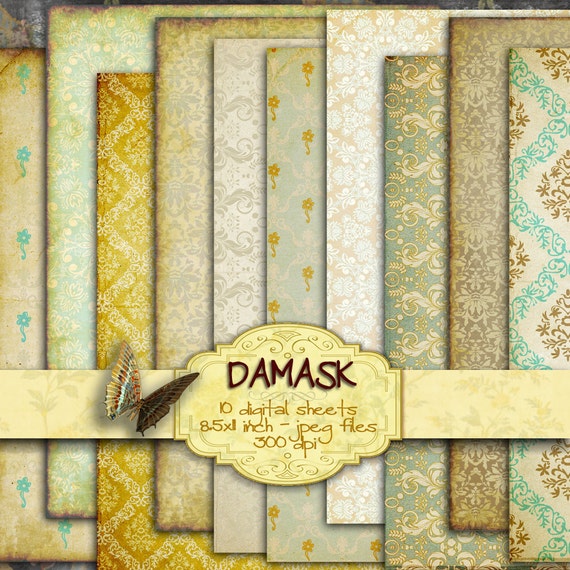 DAMASK 10 large digital collage sheets papers for scrapbook instant download digital print diary art printable invitation card pp180