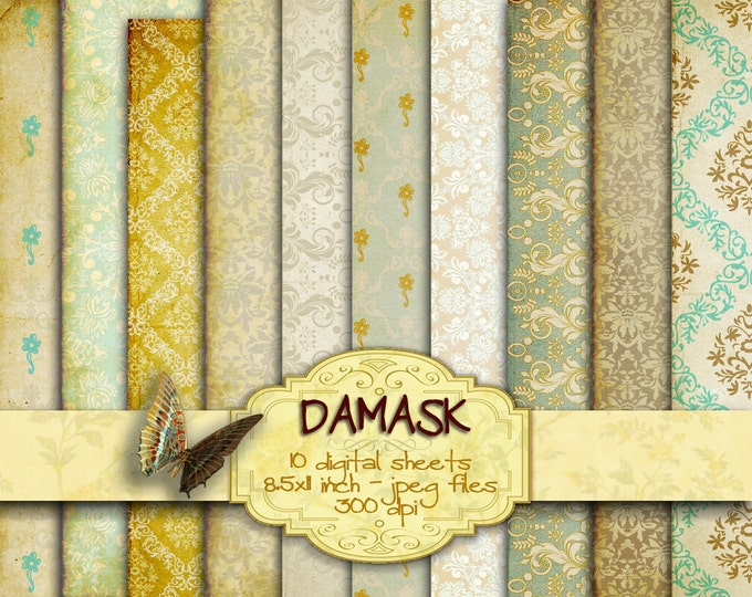 DAMASK 10 large digital collage sheets papers for scrapbook instant download digital print diary art printable invitation card pp180