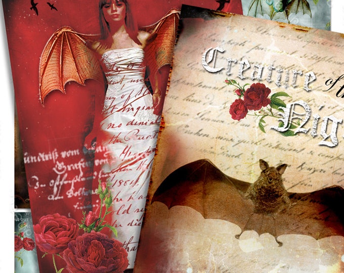 ROMANTIC VAMPIRES printable aceo sizepaper goods jewelry holder gothic Digital collage sheet instant download background ac203