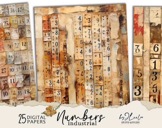 INDUSTRIAL NUMBERS grunge vintage papers | Junk Journal pages old background Distressed grunge card antique digital dirty ephemera | pp682